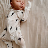 Bamboo Zip Pajamas | White & Black Lightning Bolt