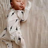 White & Black Lightning Bolt | Bamboo Zip Pajamas Milk & Baby