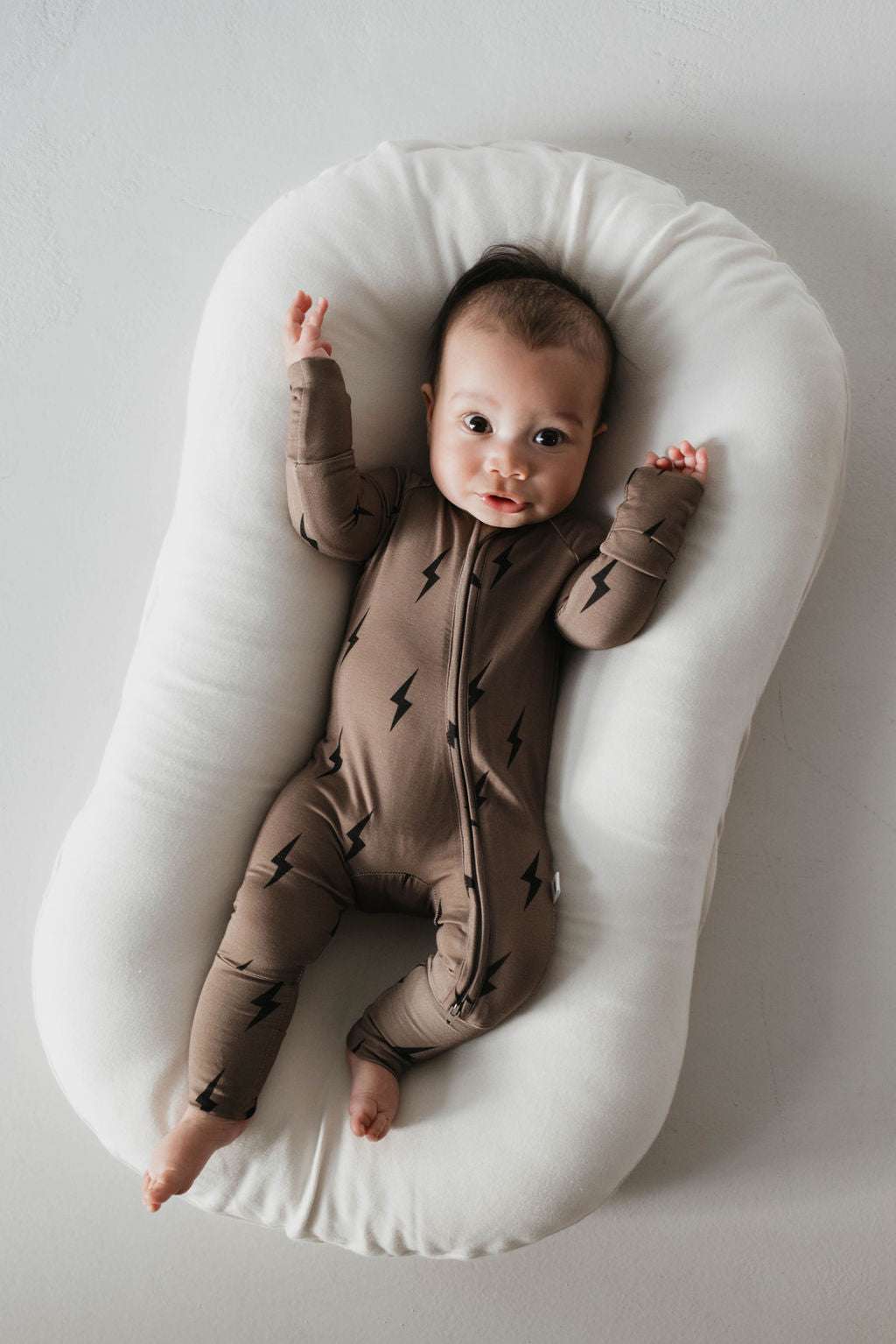 Brown & Black Lightning Bolt | Bamboo Zip Pajamas Milk & Baby