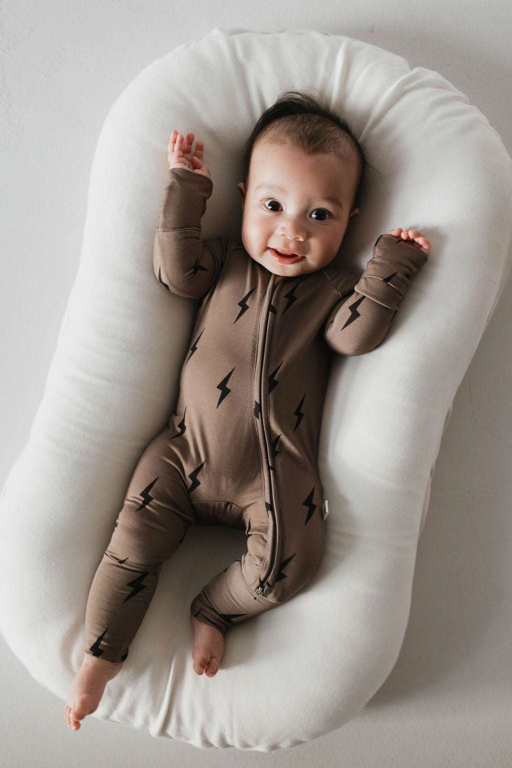 Brown & Black Lightning Bolt | Bamboo Zip Pajamas Milk & Baby