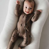 Brown & Black Lightning Bolt | Bamboo Zip Pajamas Milk & Baby