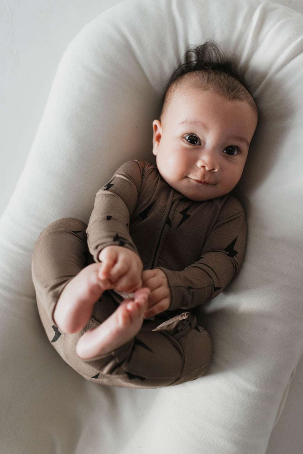 Brown & Black Lightning Bolt | Bamboo Zip Pajamas Milk & Baby