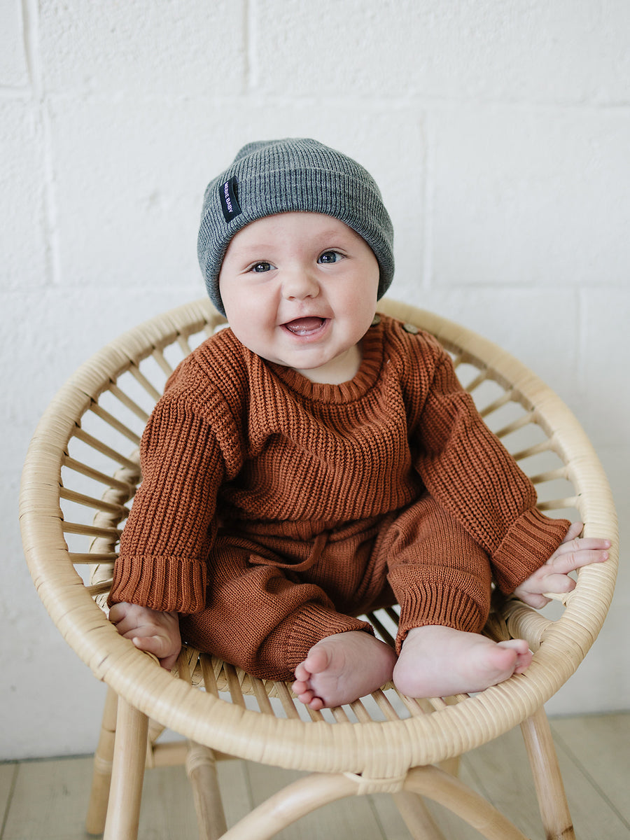 Dark Grey Mebie Baby Beanie | Milk & Baby