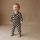 Bamboo Zip Pajamas | Black Checkerboard