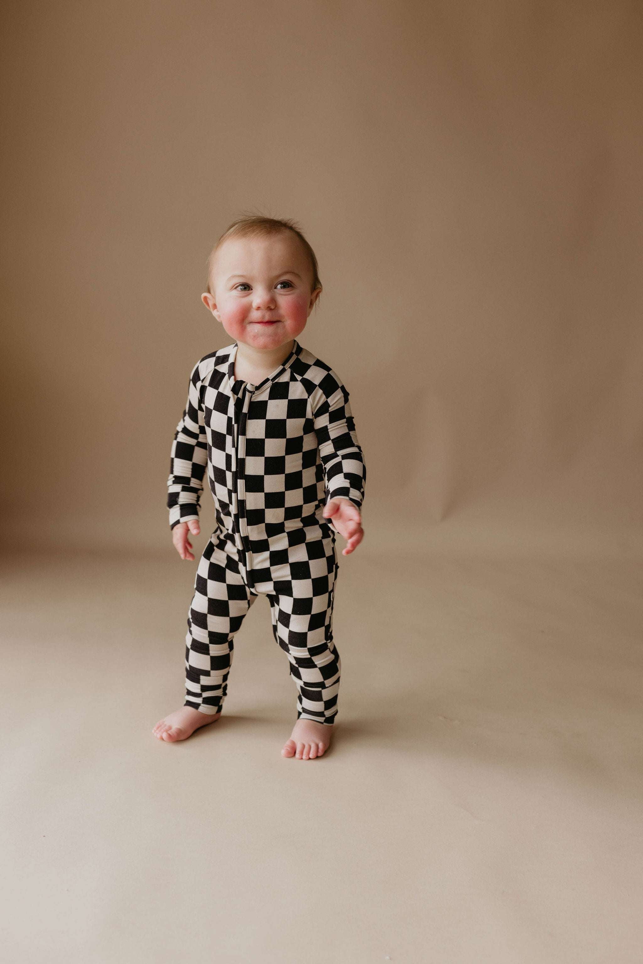 Black Checkerboard | Bamboo Zip Pajamas | Milk & Baby