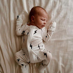 White & Black Lightning Bolt | Bamboo Zip Pajamas Milk & Baby