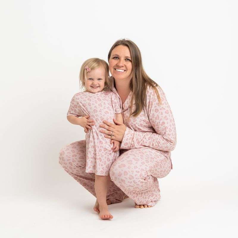 Pink Leopard Long Sleeve Button Up Pajamas Milk & Baby