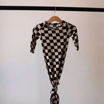 Black Checkerboard | Knotted Bamboo Gown Milk & Baby