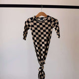 Black Checkerboard | Knotted Bamboo Gown Milk & Baby