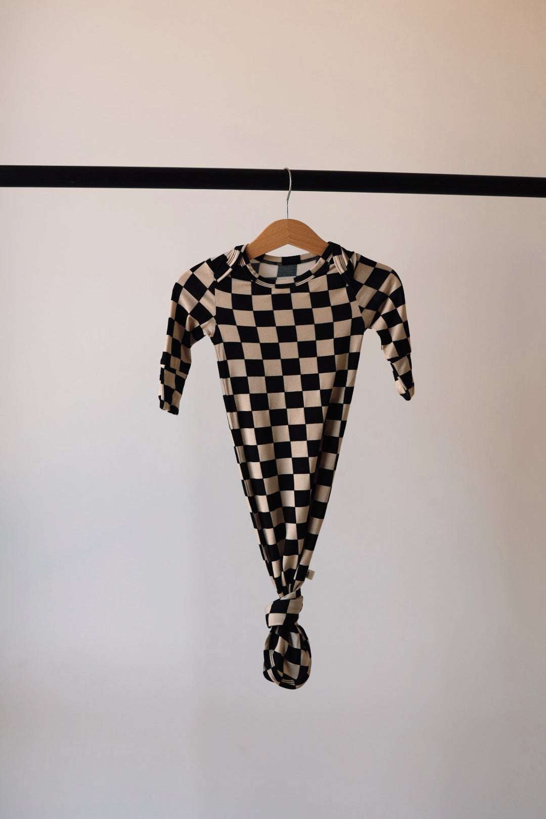 Black Checkerboard | Knotted Bamboo Gown Milk & Baby