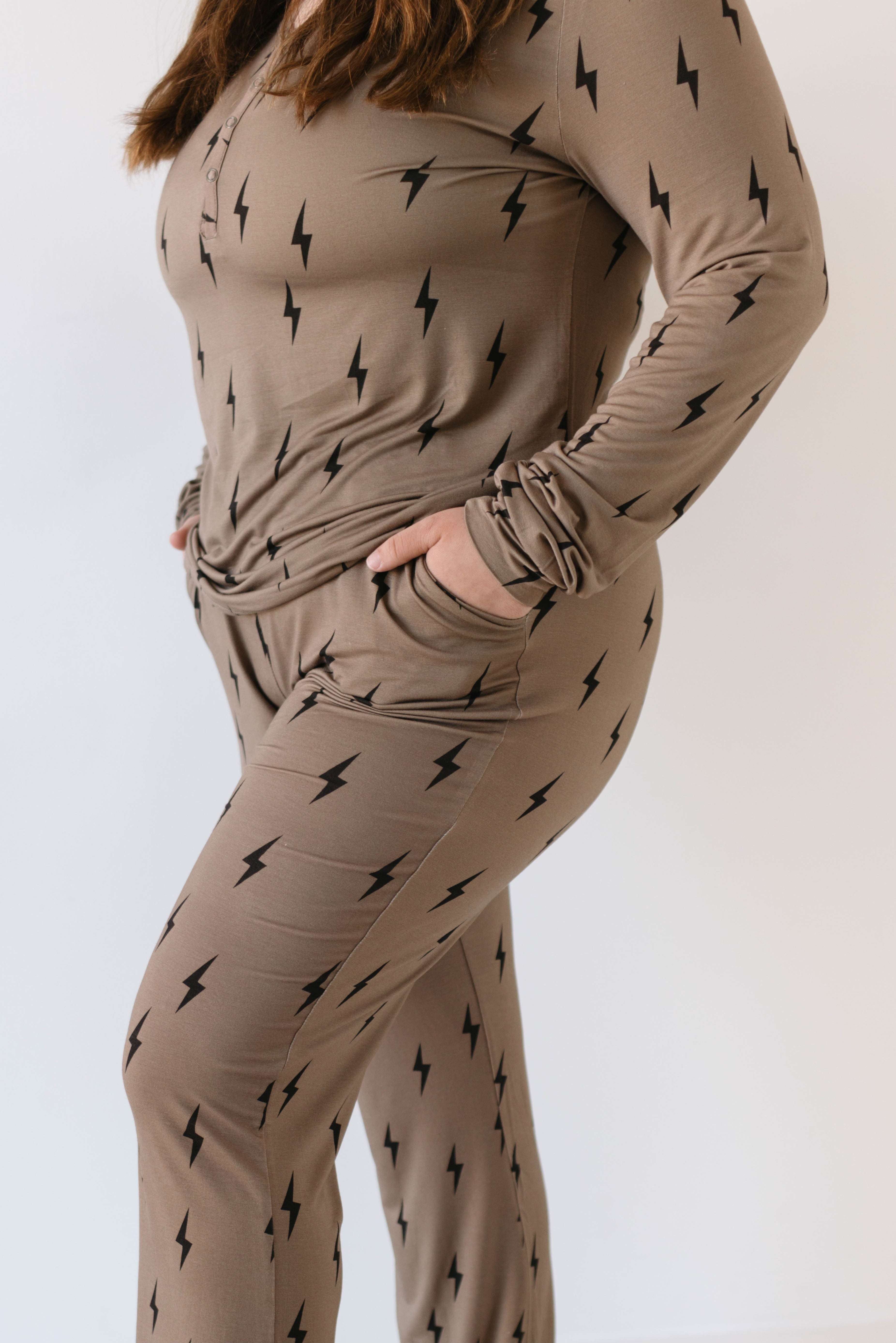 Brown & Black Lightning Bolt | Women's Bamboo Pajamas Milk & Baby