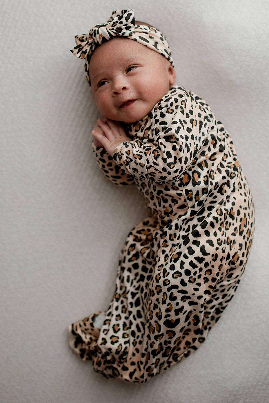 Leopard Newborn Knotted Gown Set Milk & Baby