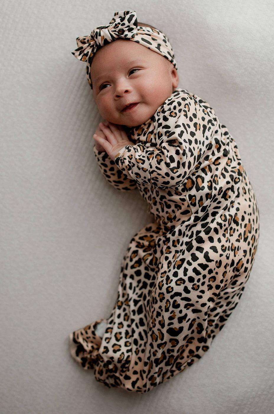 Leopard Newborn Knotted Gown Set Milk & Baby