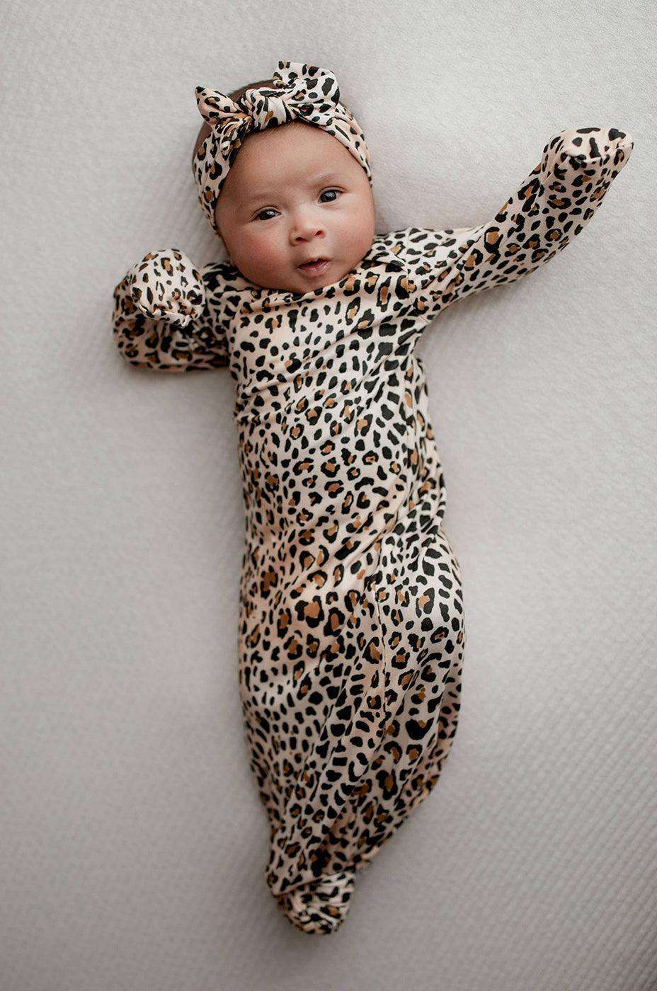 Leopard Newborn Knotted Gown Set Milk & Baby