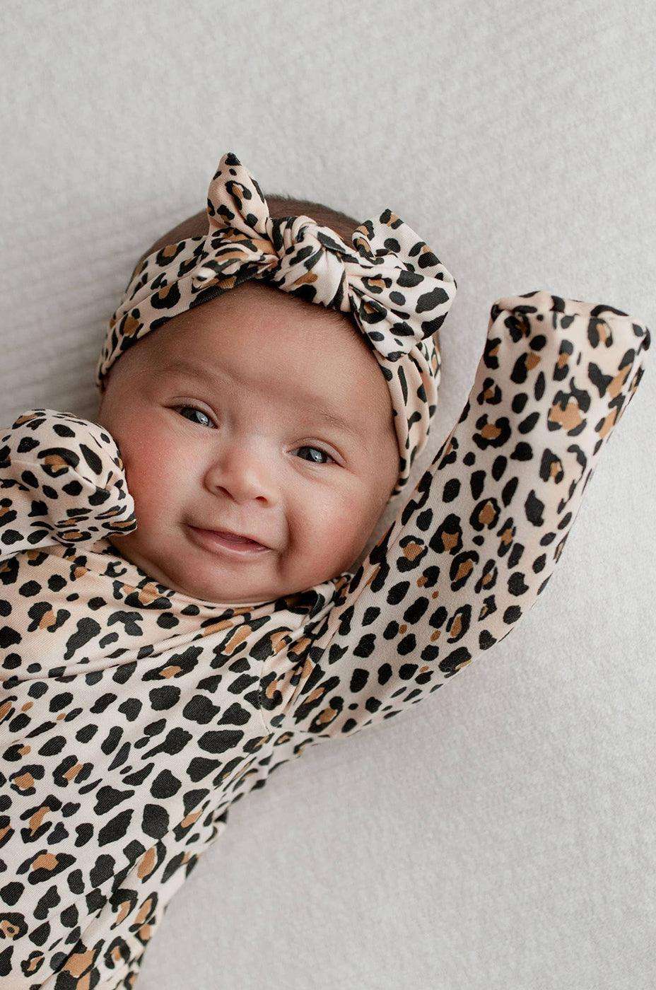 Leopard Newborn Knotted Gown Set Milk & Baby