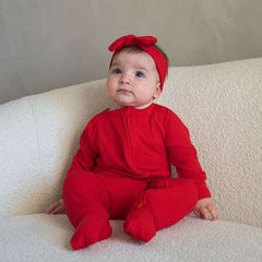 Crimson Red | Ribbed Bamboo Zip Romper Milk & Baby