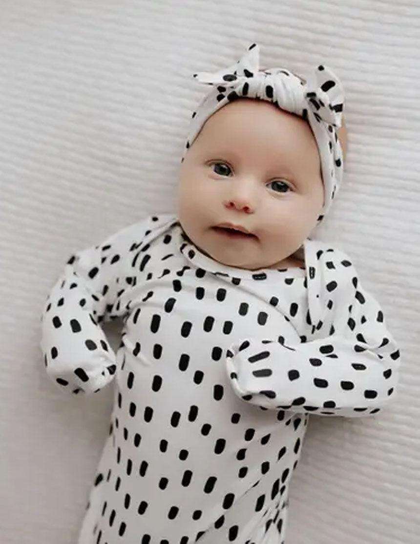 Modern Polka Dot Knotted Newborn Gown Set Milk & Baby