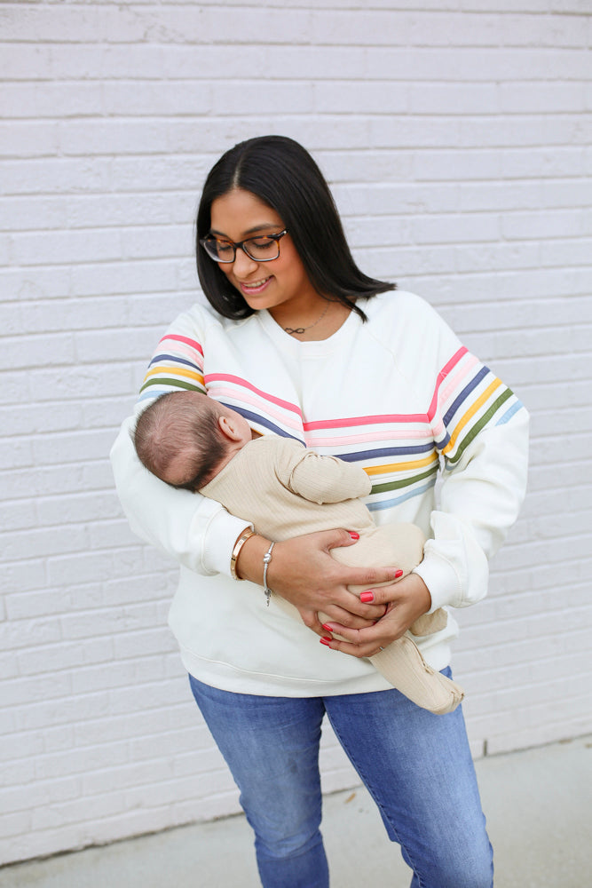 Six Stripe Invisible Zip Breastfeeding Sweatshirt | Milk & Baby