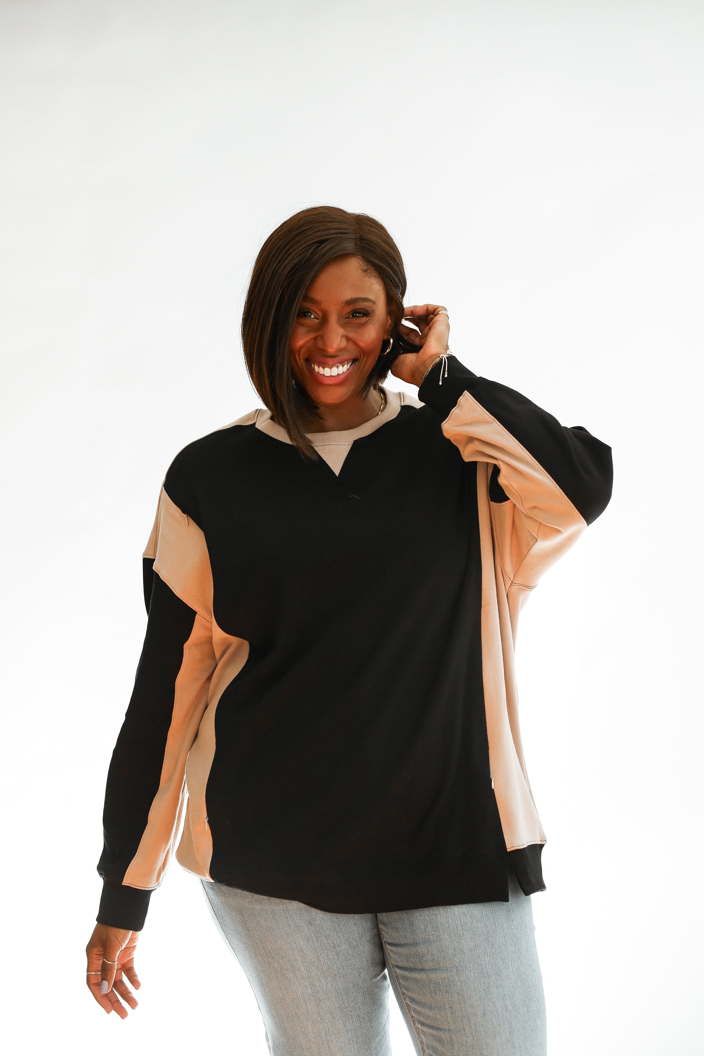 Color Block Nursing Lightweight Sweatshirt | Milk & Baby