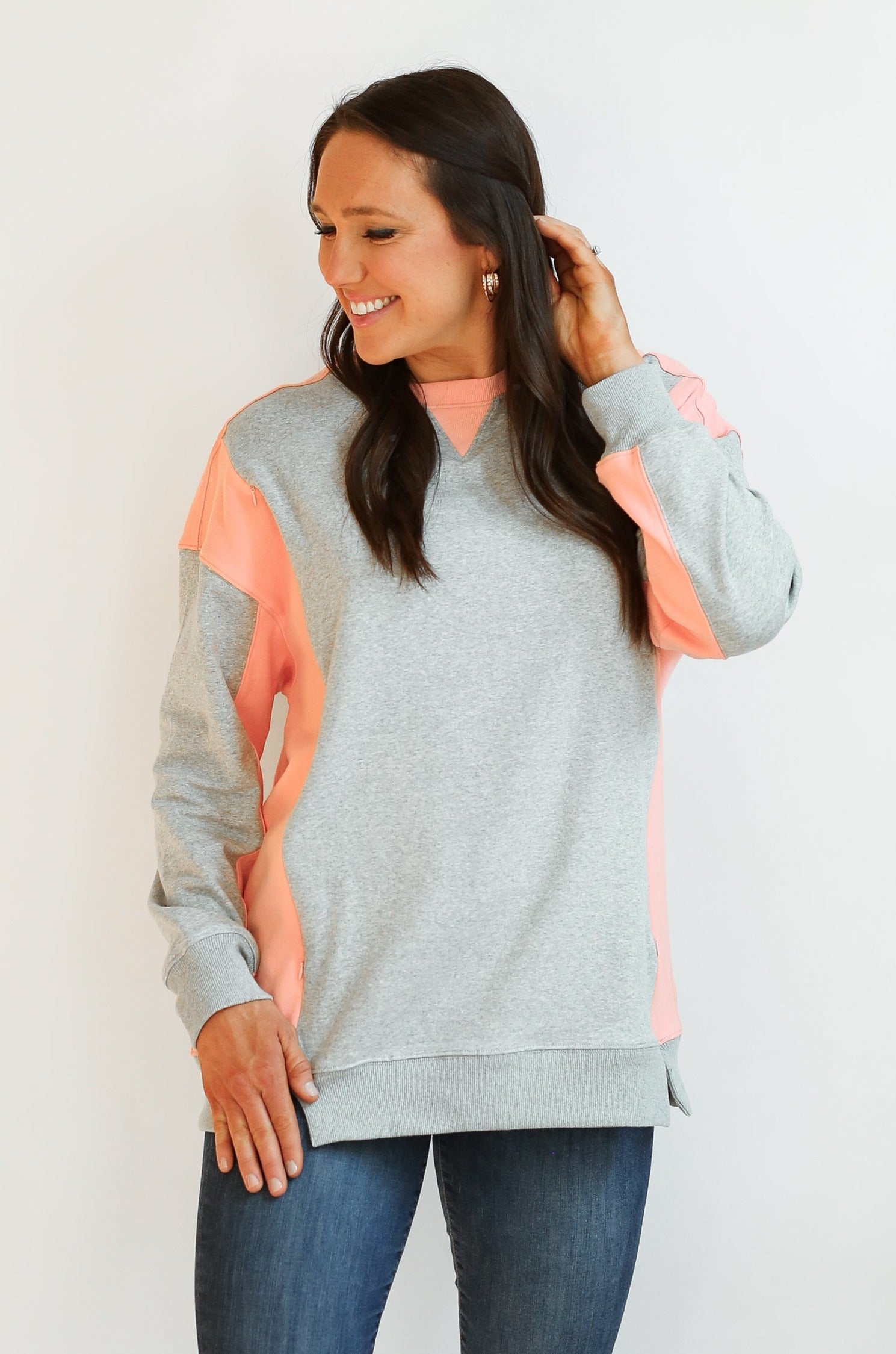 Color Block Nursing Lightweight Sweatshirt | Milk & Baby