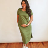 Invisible Zipper Midi Breastfeeding T-Shirt Dress