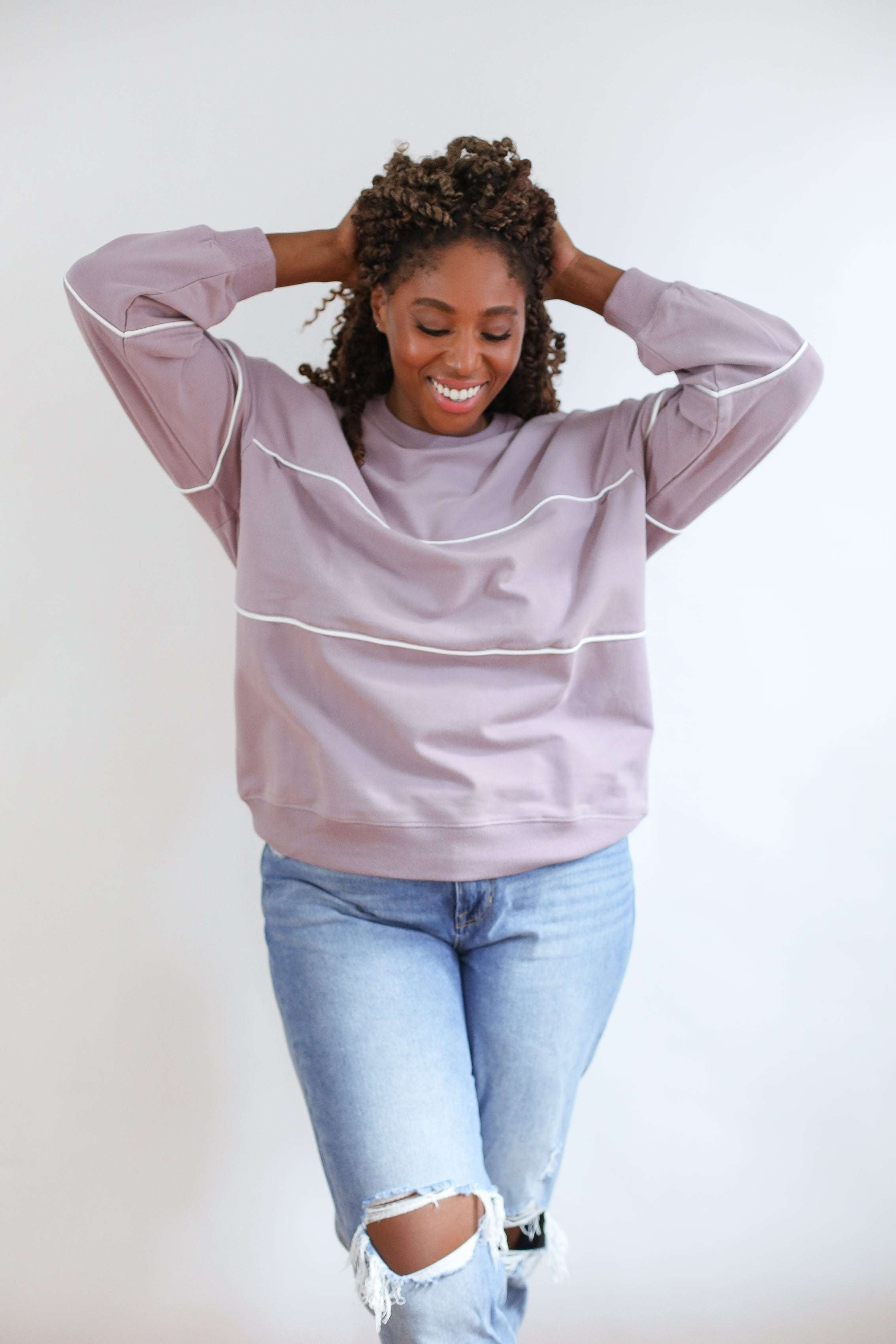 Relaxed Fit Breastfeeding Sweatshirt with Piping Milk & Baby