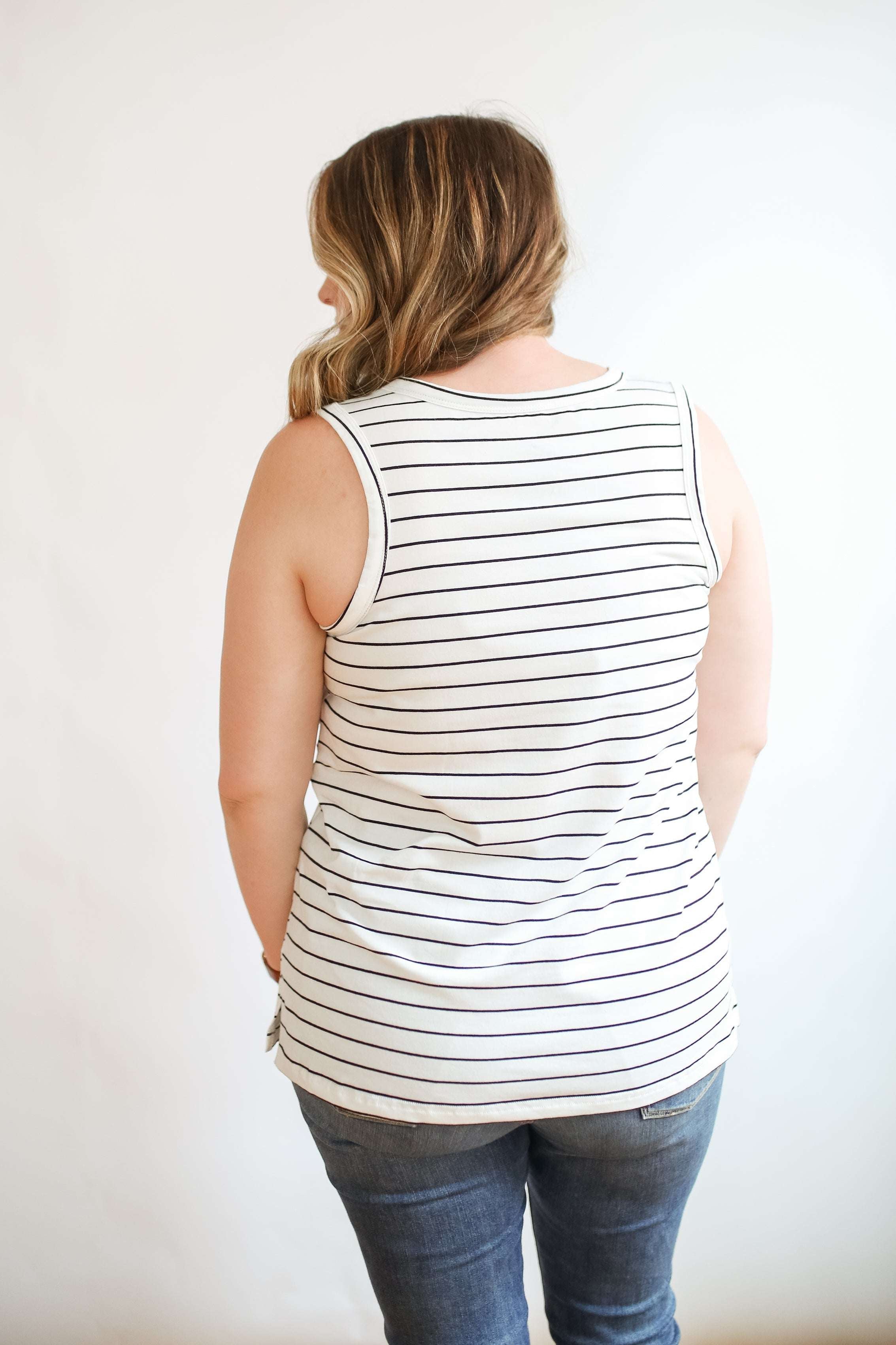 Stripe Invisible Zip Breastfeeding Tank Top Milk & Baby