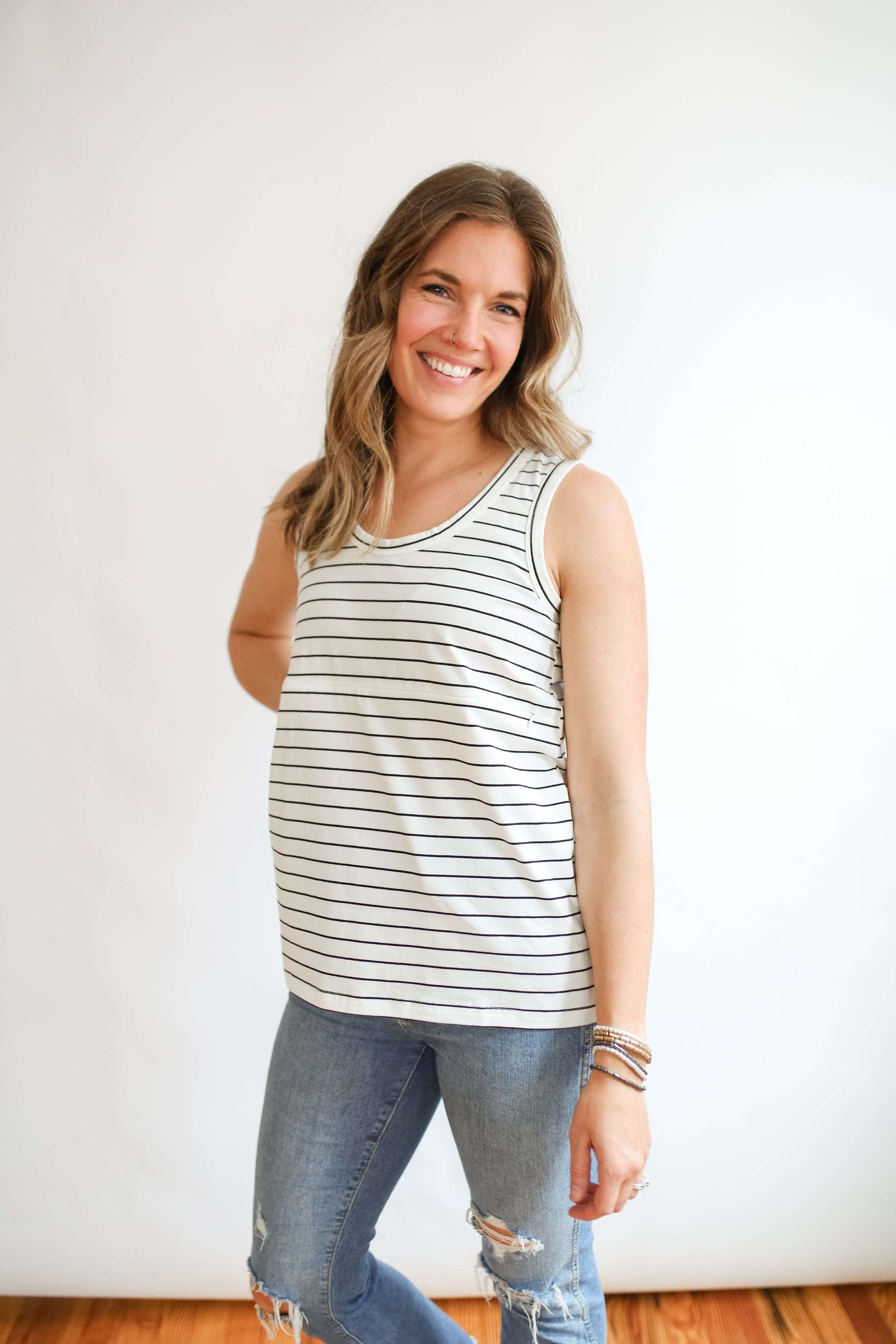 Stripe Invisible Zip Breastfeeding Tank Top Milk & Baby