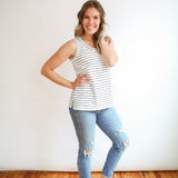 FINAL SALE - Stripe Invisible Zip Breastfeeding Tank Top