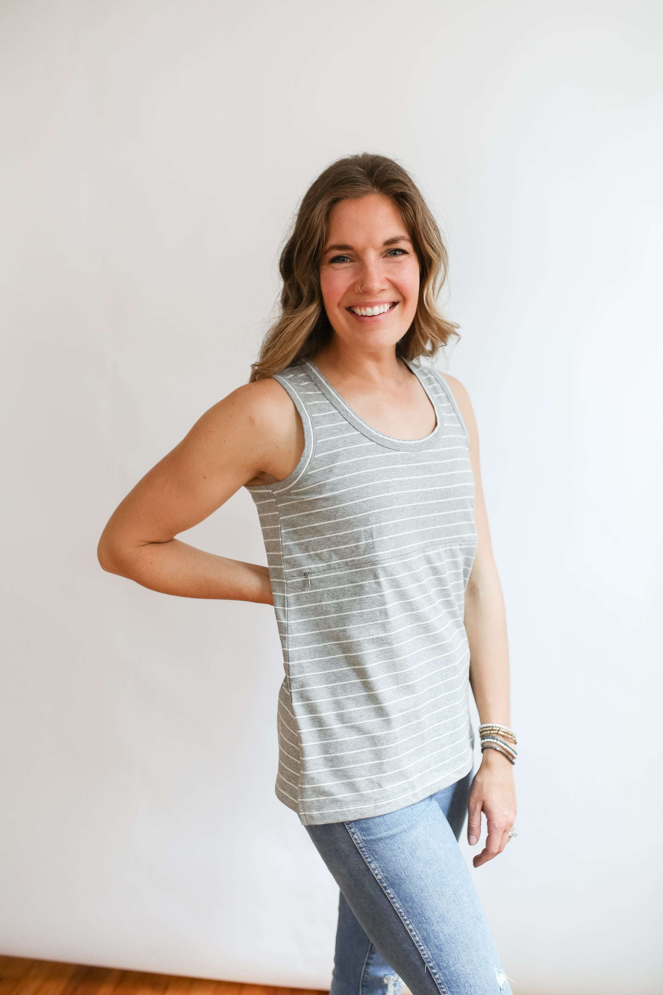 Stripe Invisible Zip Breastfeeding Tank Top Milk & Baby