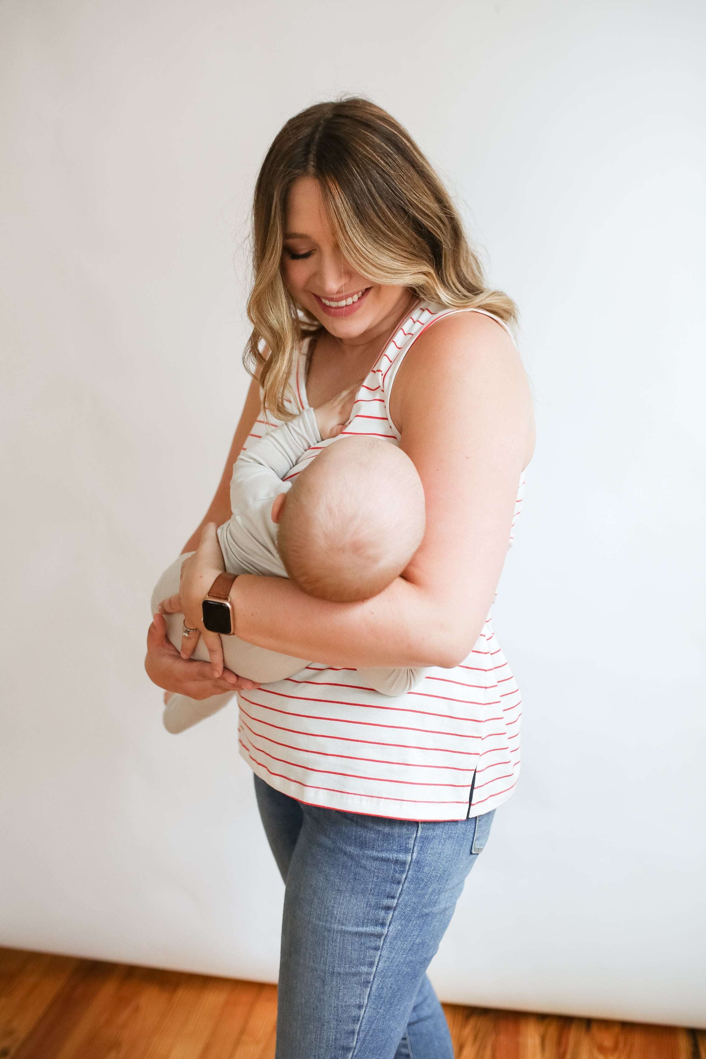 Stripe Invisible Zip Breastfeeding Tank Top Milk & Baby