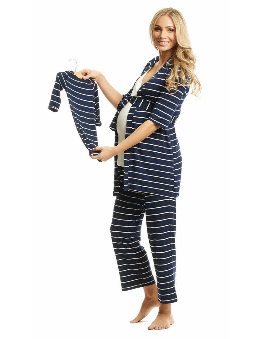 Navy Stripe | Mommy Pajamas & Baby Set Milk & Baby