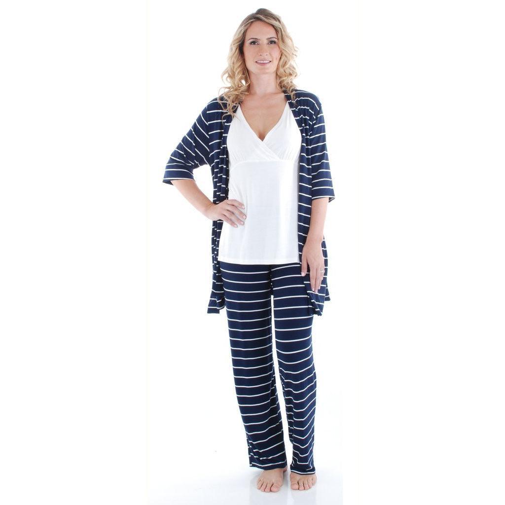 Navy Stripe Analise Maternity & Nursing Pajama and Baby Set - Milk & Baby 