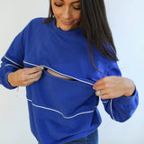 Relaxed Fit Invisible Zipper Breastfeeding Sweatshirt with Piping | Milk & Baby