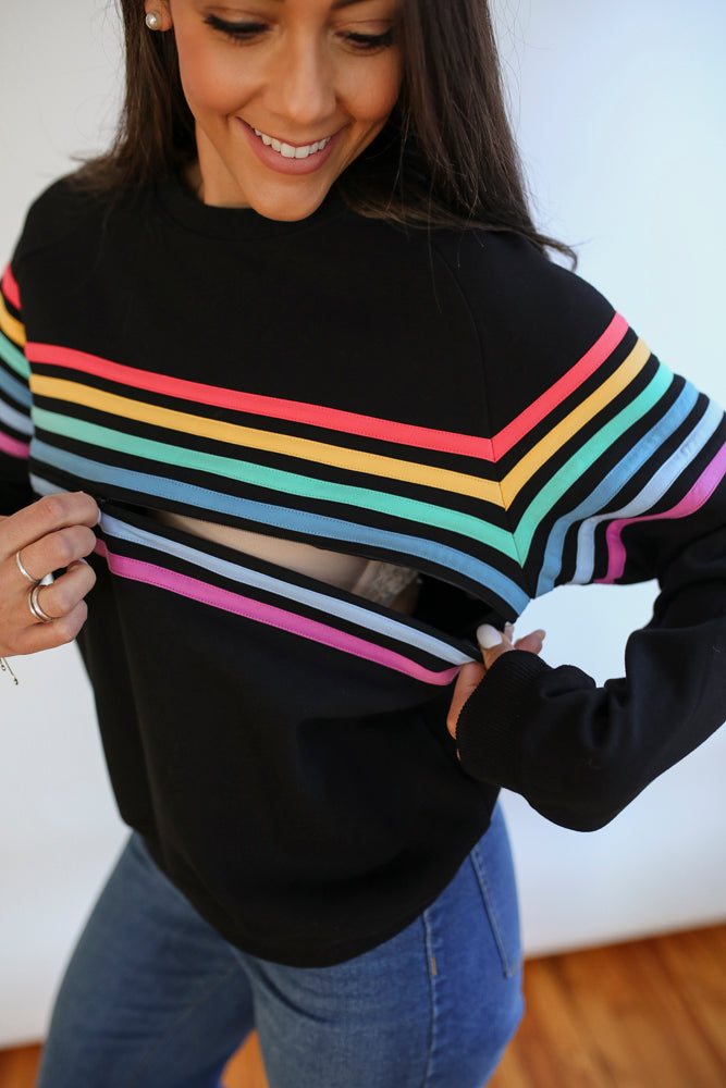 Six Stripe Invisible Zip Breastfeeding Sweatshirt | Milk & Baby