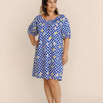 Women's Parker House Dress | Cobalt Checker Milk & Baby