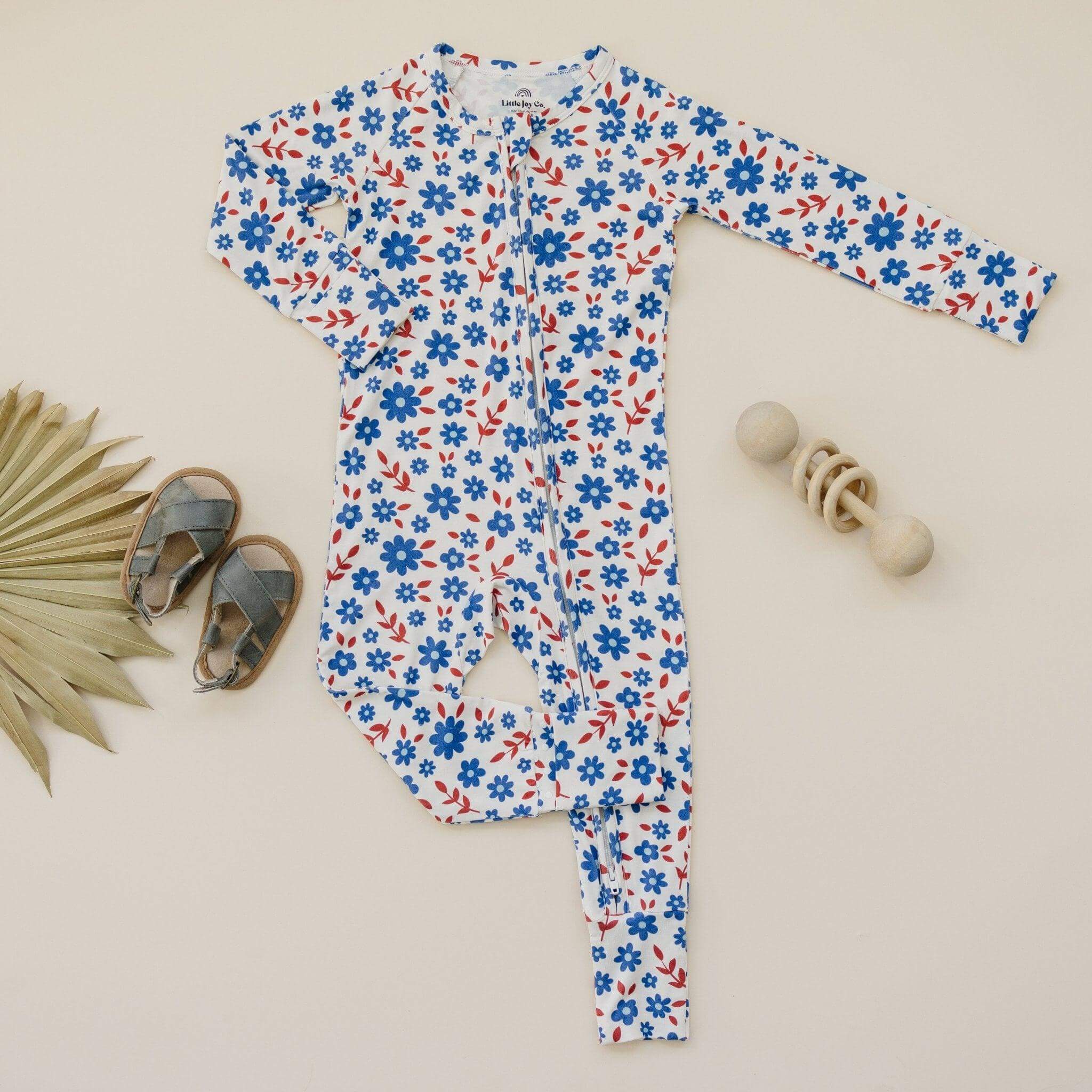 Red White & Blooms Bamboo Zippy Romper | Milk & Baby