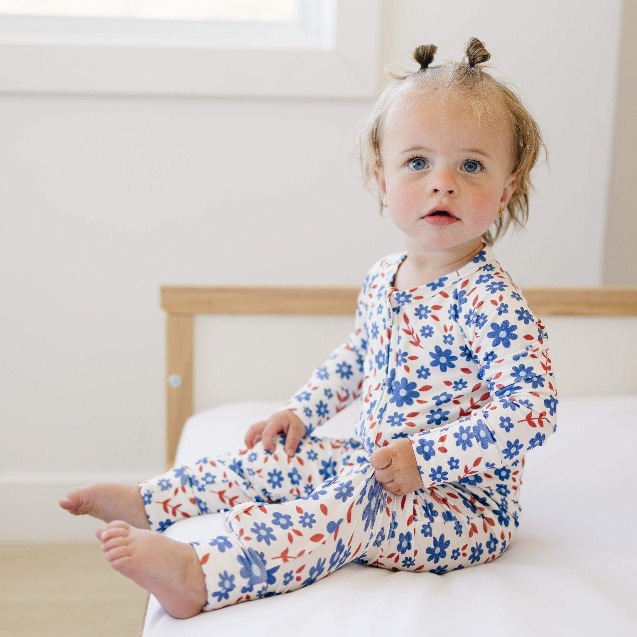 Red White & Blooms Bamboo Zippy Romper | Milk & Baby