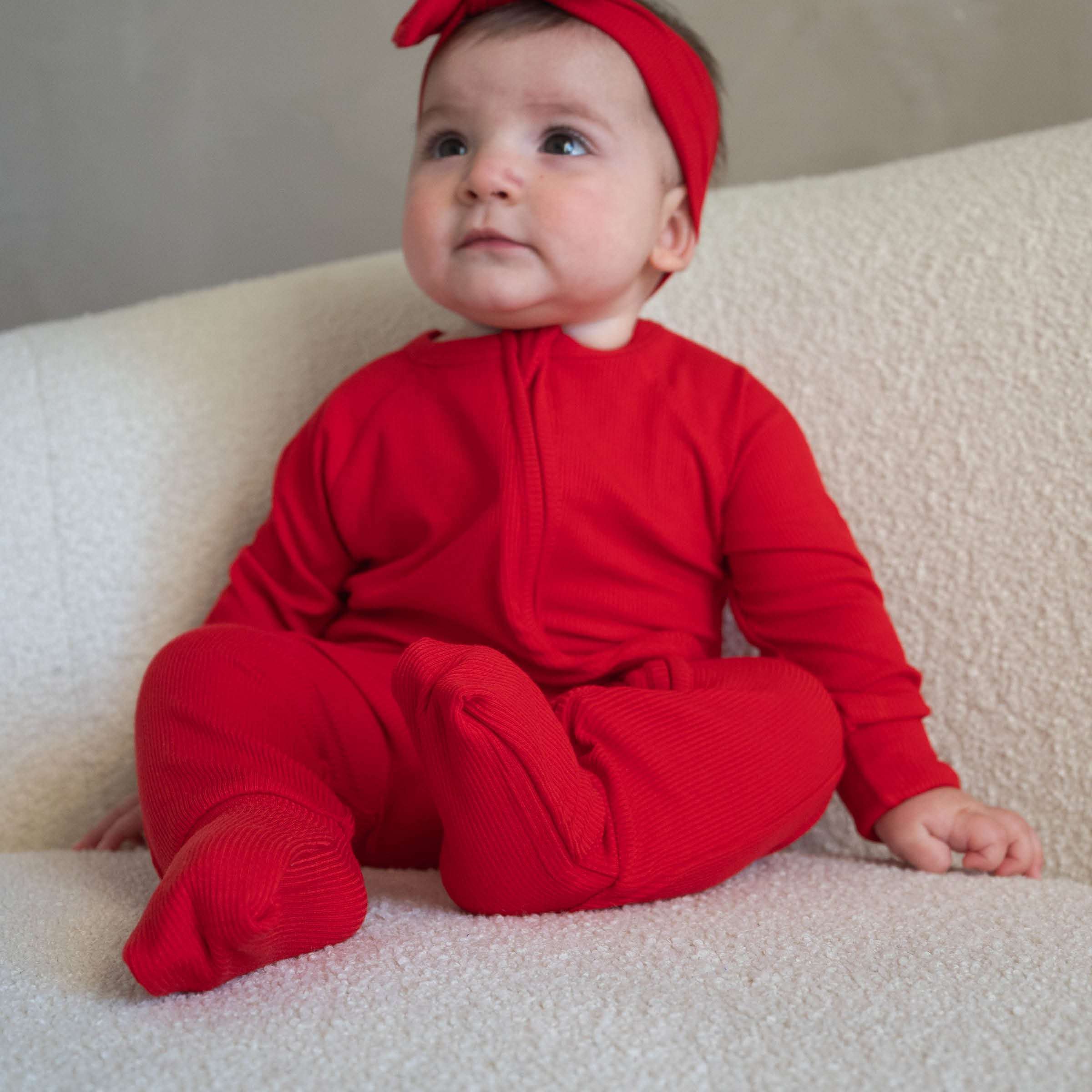 Crimson Red | Ribbed Bamboo Zip Romper Milk & Baby