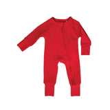 Crimson Red | Ribbed Bamboo Zip Romper Milk & Baby