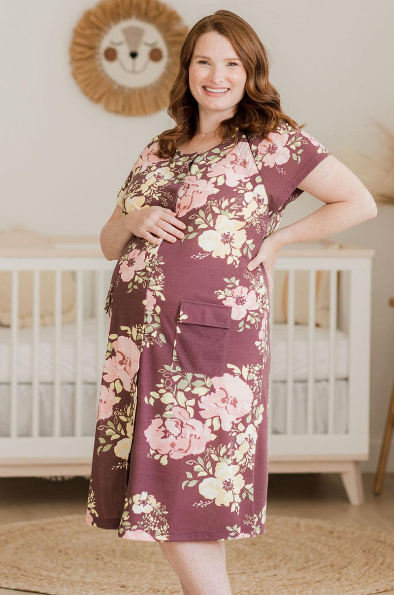 Universal Labor and Delivery Gown in Rosewood Dot – Milk & Baby